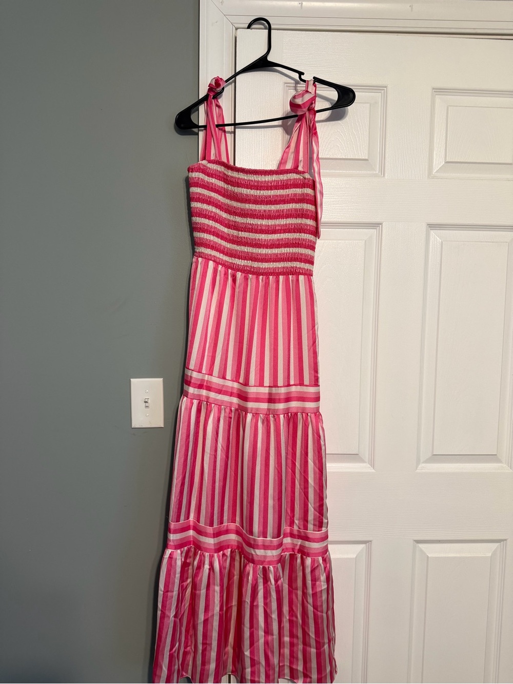 Pink Striped Maxi Dress with Tie Straps